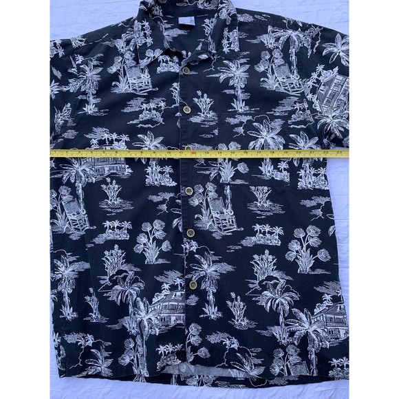 OP Sport Hawaiian Style Shirt Mens Large Navy Blue White Palm Trees - Picture 4 of 8